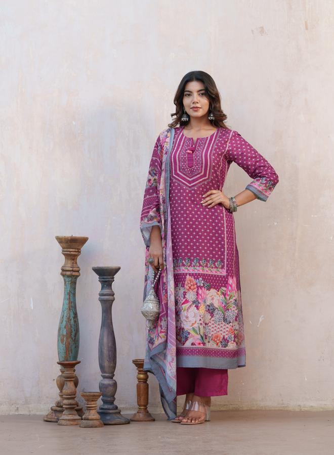 دي دبليو طقم كورتا مستقيمة بطبعة زهور مع بنطال ودوباتا للنساء - Image 3